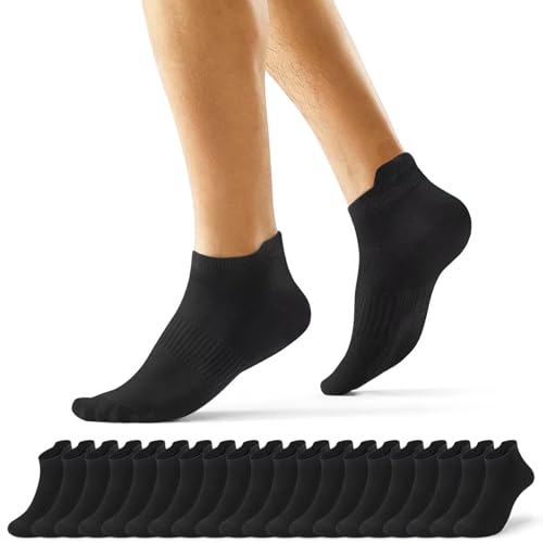 EKSHER Sneaker Socken Damen 35-38 Kurze 20 Paar Schwarz Socken Herren Baumwolle Sportsocken Damen 35-38 Halbsocken Kurz Anti Schweiß Atmungsaktive Sommer Halbe Low Running Socks von EKSHER