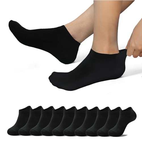 EKSHER Sneaker Socken Damen 35-38 Sportsocken Herren Kurze Halbsocken Baumwolle Socken Schwarz laufsocken Running Socks Unisex 10 paar von EKSHER