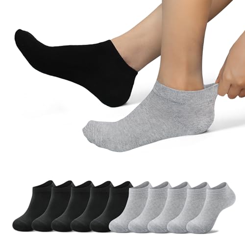 EKSHER Sneaker Socken Damen 35-38 Schwarz 10 Paar Sportsocken Damen 35-38 Grau Baumwolle Kurze Socken Herren Sneakersocken Laufsocken Tennissocken Anti Schweiß Atmungsaktive Running Socks von EKSHER