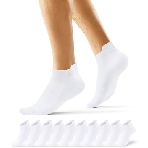 EKSHER Sneaker Socken Damen 35-38 Weiß 10 Paar Kurze Socken Herren Baumwolle Sportsocken Damen 35-38 Halbsocken Kurz Anti Schweiß Atmungsaktive Sommer Halbe Low Running Socks von EKSHER