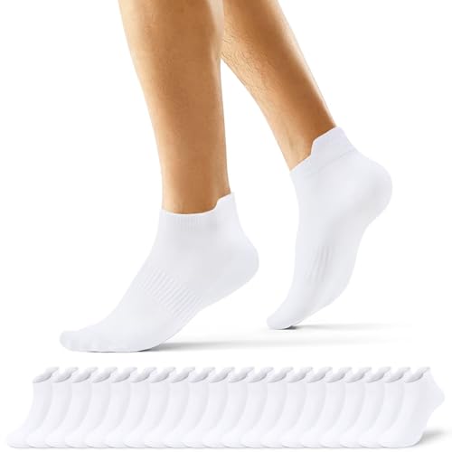 EKSHER Sneaker Socken Damen 35-38 Weiß 20 Paar Kurze Socken Herren Baumwolle Sportsocken Damen 35-38 Halbsocken Kurz Anti Schweiß Atmungsaktive Sommer Halbe Low Running Socks von EKSHER