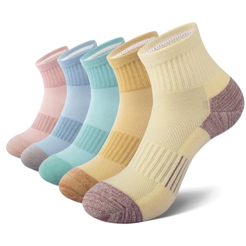 EKSHER Sneaker Socken Damen 39-42 5 Paar Baumwolle Sneakersocken Frottee Running Kurze Herren Sportsocken Bunt Kurz Laufsocken Atmungsaktive Sport Herrensocken Kurzsocken Damensocken Bunte von EKSHER