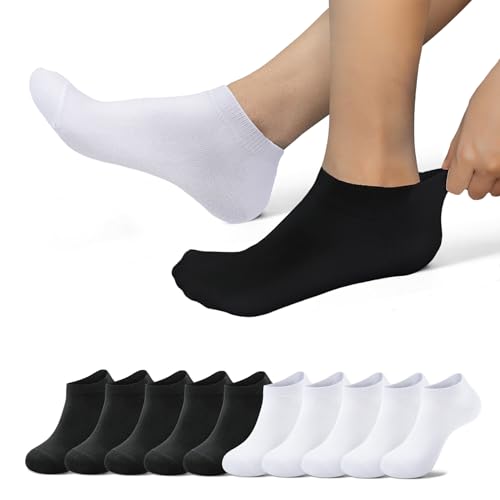 EKSHER Sneaker Socken Damen 39-42 Herren Sportsocken Kurze Halbsocken Baumwolle Socken laufsocken Running Socks Unisex 10 paar Schwarz Weiß von EKSHER