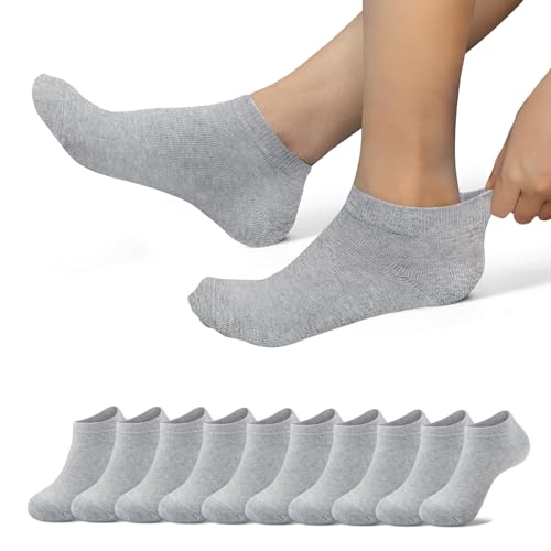 EKSHER Sneaker Socken Damen 39-42 Herren Sportsocken Kurze Halbsocken Baumwolle Socken laufsocken Running Socks Unisex Grau 10 paar von EKSHER