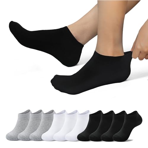 EKSHER Sneaker Socken Damen Herren 39-42 Sportsocken Kurze Halbsocken Baumwolle Socken laufsocken Running Socks Unisex 10 paar Schwarz Weiß Grau von EKSHER