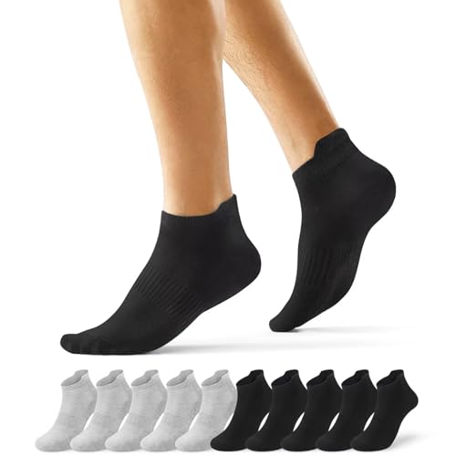 EKSHER Sneaker Socken Herren 39-42 10 Paar Baumwolle Kurze Sportsocken Damen 39-42 Laufsocken Sport Schwarz Halbsocken Grau Kurz Anti Schweiß Atmungsaktive Sommer Halbe Low Running Socks von EKSHER