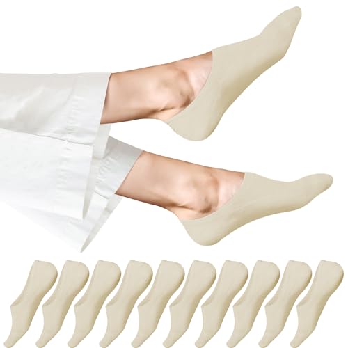 EKSHER Sneaker Socken Herren 43-46 Füßlinge Damen Herren 10 Paar Unsichtbare No Show Sportsocken Baumwoll Kurze Halbsocken Silikonpad Rutschfest Atmungsaktive Hautfarbe von EKSHER