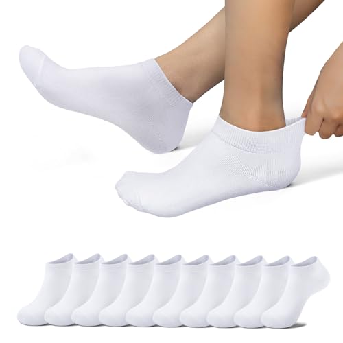 EKSHER Sneaker Socken Herren 43-46 Weiß Kurz 10 Paar Sportsocken Herren 43-46 Damen-Socken Laufsocken Tennissocken Anti Schweiß Atmungsaktive Running Socks Sommer Dünne Baumwolle Strümpfe von EKSHER