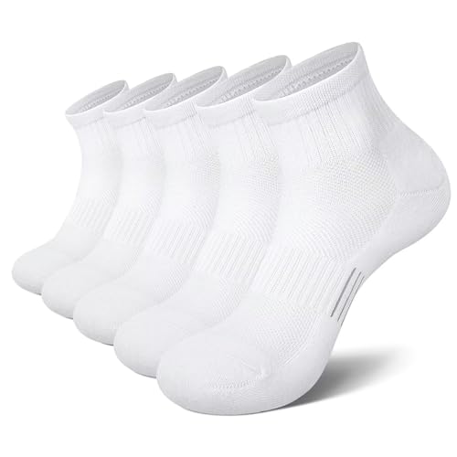 EKSHER Sneaker Socken Herren 43-46 Weiß Damen 5 Paar Baumwolle Running Frottee Socken Kurz Kurze Sportsocken Sneakersocken Laufsocken Atmungsaktive Sport Herrensocken Kurzsocken Damensocken von EKSHER