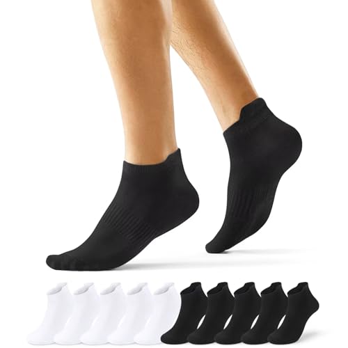 EKSHER Sneaker Socken Herren 47-49 10 Paar Baumwolle Kurze Socken Damen Laufsocken Sport Weiß Sportsocken Schwarz Halbsocken Kurz Anti Schweiß Atmungsaktive Sommer Halbe Low Running Socks von EKSHER