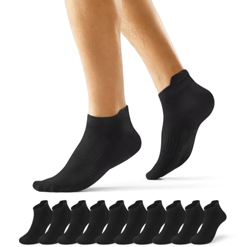 EKSHER Sneaker Socken Herren 47-49 Schwarz 10 Paar Baumwolle Kurze Socken Damen Laufsocken Sport Sportsocken Halbsocken Kurz Anti Schweiß Atmungsaktive Sommer Halbe Low Running Socks von EKSHER