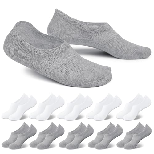 EKSHER Sneaker Socken Herren 47-50 Füßlinge Damen Herren 10 Paar Unsichtbare Ballerina No Show Sportsocken Baumwoll Kurze Halbsocken Silikonpad Rutschfest atmungsaktiv Weiß Grau von EKSHER