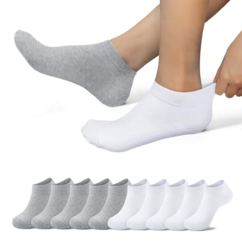 EKSHER Sneaker Socken Herren 47-50 Sportsocken Damen Kurze Halbsocken Baumwolle Socken laufsocken Running Socks Unisex 10 paar Weiß Grau von EKSHER