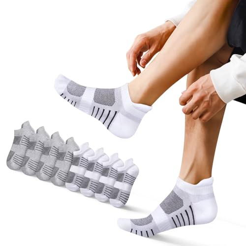 EKSHER Sneaker Socken Herren Damen 39-42 Sportsocken Kurze Socken Halbsocken Laufsocken Running Socks Baumwolle Atmungsaktive Unisex 8 paar Weiß Grau von EKSHER