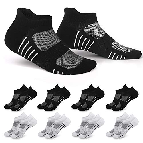 EKSHER Sneaker Socken Herren Damen Sportsocken Schwarz Weiß 8 Paar Laufsocken Kurze Atmungsaktive Baumwolle 39-42 von EKSHER