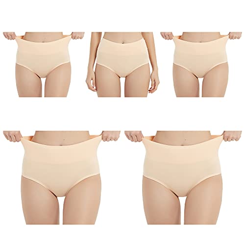 EKSHER Unterhosen Damen Atmungsaktive Unterwäsche 5er Pack Slip Baumwolle Hoher Taille -Beige-S von EKSHER