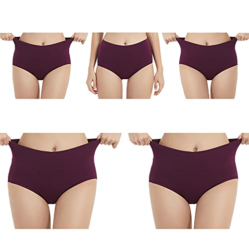 EKSHER Unterhosen Damen Baumwolle Hohe Taille 5er Pack-Lila-L von EKSHER