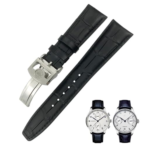 EKSIL Ersatzarmband aus echtem Rindsleder, 20 mm, 21 mm, 22 mm, gebogenes Ende, für IWC Portugieser Pilotenuhren, Faltschließe, 20 mm, Achat von EKSIL