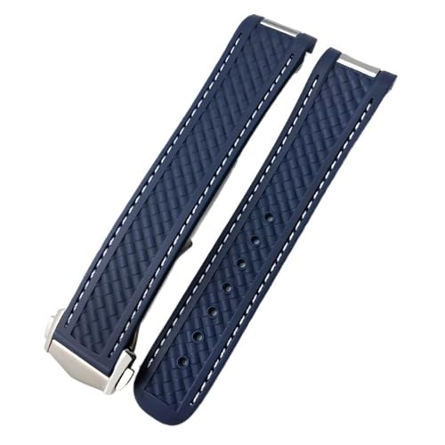 EKSIL Gebogenes Metallende, 21 mm, 20 mm, FKM-Uhrenarmband für Omega AT150 Seamaster Aqua Terra 150 m Worldtimer-Armbänder, Fluorkautschuk-Uhrenarmband, 21 mm, Achat von EKSIL