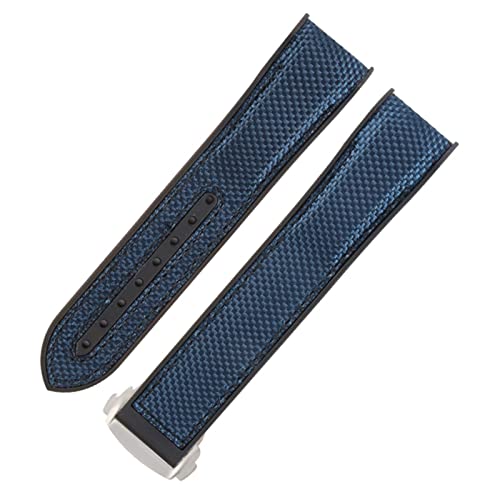 EKSIL Gummi-Uhrenarmband für Omega Seamaster, Faltschließe, luxuriöses Nylon-Silikonarmband, Zubehörteile, 20 mm, Achat von EKSIL
