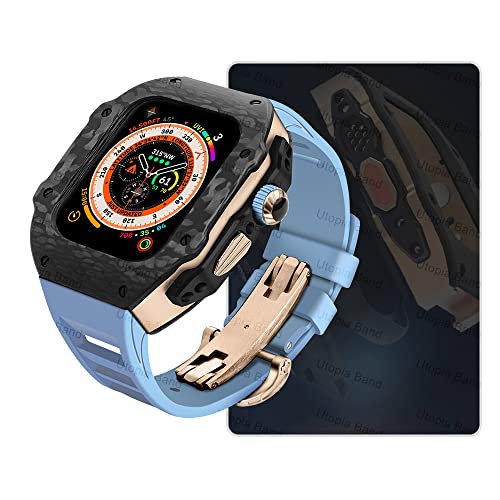 EKSIL Luxus-Modifikationsset für Apple Watch Ultra 49 mm, Carbonfaser-Gehäuse, Fluorkautschuk-Uhrenarmband-Set, für iWatch 8, 7, 6, 5, 4, SE, 45 mm, 44 mm, Upgrade-Ersatz, 44mm, Achat von EKSIL