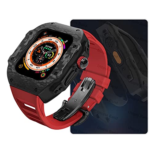 EKSIL Luxus-Modifikationsset für Apple Watch Ultra 49 mm, Carbonfaser-Gehäuse, Fluorkautschuk-Uhrenarmband-Set, für iWatch 8, 7, 6, 5, 4, SE, 45 mm, 44 mm, Upgrade-Ersatz, 45 mm, Achat von EKSIL