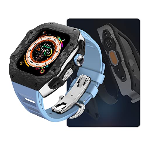 EKSIL Luxus-Modifikationsset für Apple Watch Ultra 49 mm, Carbonfaser-Gehäuse, Fluorkautschuk-Uhrenarmband-Set, für iWatch 8, 7, 6, 5, 4, SE, 45 mm, 44 mm, Upgrade-Ersatz, 45 mm, Achat von EKSIL