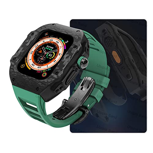 EKSIL Luxus-Modifikationsset für Apple Watch Ultra 49 mm, Carbonfaser-Gehäuse, Fluorkautschuk-Uhrenarmband-Set, für iWatch 8, 7, 6, 5, 4, SE, 45 mm, 44 mm, Upgrade-Ersatz, 45 mm, Achat von EKSIL