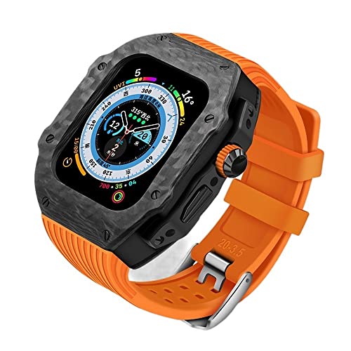 EKSIL Luxus-Modifikationsset für Apple Watch Ultra 49 mm, Carbonfaser-Gehäuse, Fluorkautschuk-Uhrenarmband-Set, für iWatch 8, 7, 6, 5, 4, SE, 45 mm, 44 mm, Upgrade-Ersatz, 45 mm, Achat von EKSIL