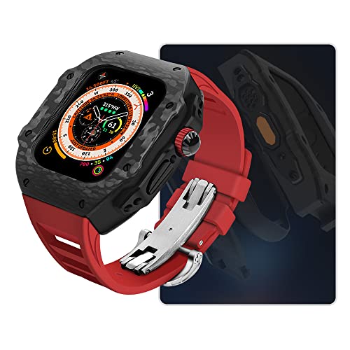 EKSIL Luxus-Modifikationsset für Apple Watch Ultra 49 mm, Carbonfaser-Gehäuse, Fluorkautschuk-Uhrenarmband-Set, für iWatch 8, 7, 6, 5, 4, SE, 45 mm, 44 mm, Upgrade-Ersatz, 45 mm, Achat von EKSIL