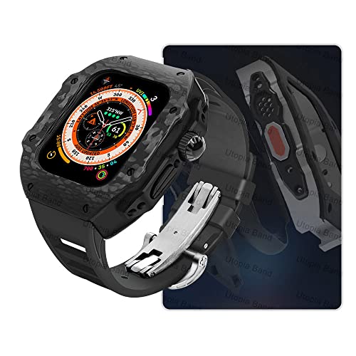 EKSIL Luxus-Modifikationsset für Apple Watch Ultra 49 mm, Carbonfaser-Gehäuse, Fluorkautschuk-Uhrenarmband-Set, für iWatch 8, 7, 6, 5, 4, SE, 45 mm, 44 mm, Upgrade-Ersatz, 45 mm, Achat von EKSIL