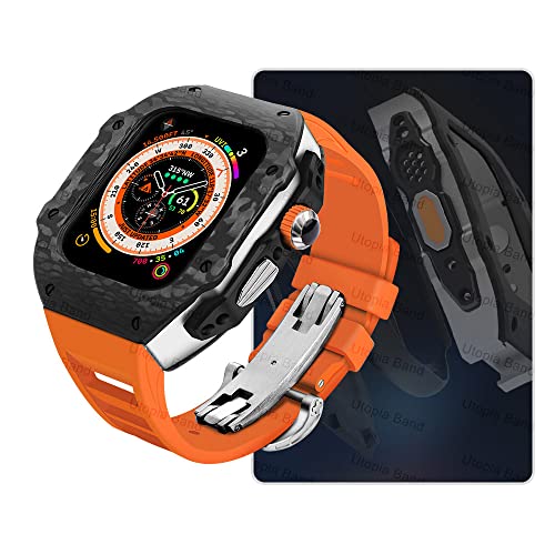 EKSIL Luxus-Modifikationsset für Apple Watch Ultra 49 mm, Carbonfaser-Gehäuse, Fluorkautschuk-Uhrenarmband-Set, für iWatch 8, 7, 6, 5, 4, SE, 45 mm, 44 mm, Upgrade-Ersatz, 45 mm, Achat von EKSIL
