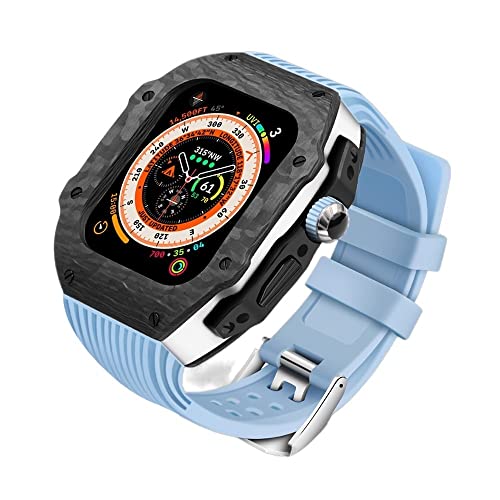 EKSIL Luxus-Modifikationsset für Apple Watch Ultra 49 mm, Carbonfaser-Gehäuse, Fluorkautschuk-Uhrenarmband-Set, für iWatch 8, 7, 6, 5, 4, SE, 45 mm, 44 mm, Upgrade-Ersatz, 49 mm, Achat von EKSIL