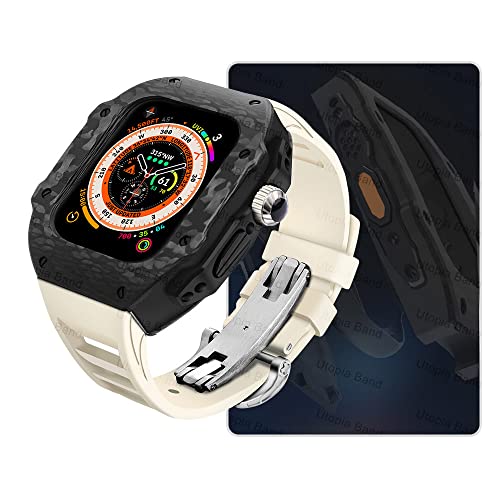 EKSIL Luxus-Modifikationsset für Apple Watch Ultra 49 mm, Carbonfaser-Gehäuse, Fluorkautschuk-Uhrenarmband-Set, für iWatch 8, 7, 6, 5, 4, SE, 45 mm, 44 mm, Upgrade-Ersatz, 49 mm, Achat von EKSIL