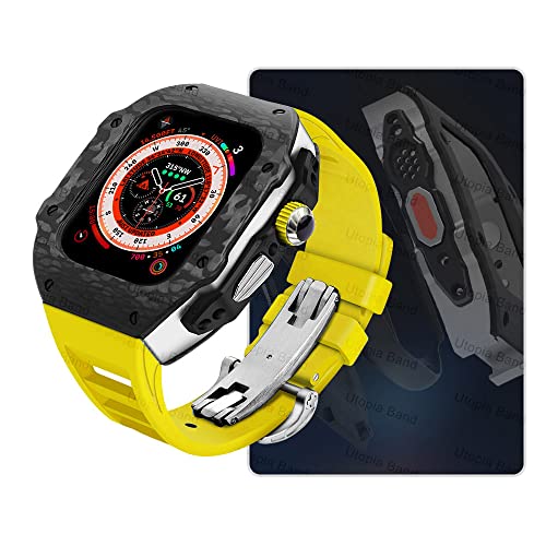 EKSIL Luxus-Modifikationsset für Apple Watch Ultra 49 mm, Carbonfaser-Gehäuse, Fluorkautschuk-Uhrenarmband-Set, für iWatch 8, 7, 6, 5, 4, SE, 45 mm, 44 mm, Upgrade-Ersatz, 49 mm, Achat von EKSIL
