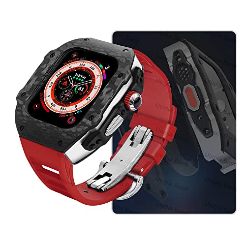 EKSIL Luxus-Modifikationsset für Apple Watch Ultra 49 mm, Carbonfaser-Gehäuse, Fluorkautschuk-Uhrenarmband-Set, für iWatch 8, 7, 6, 5, 4, SE, 45 mm, 44 mm, Upgrade-Ersatz, 49 mm, Achat von EKSIL