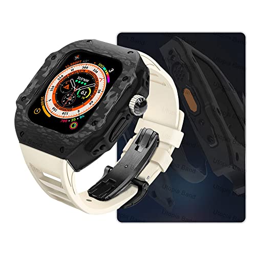 EKSIL Luxus-Modifikationsset für Apple Watch Ultra 49 mm, Carbonfaser-Gehäuse, Fluorkautschuk-Uhrenarmband-Set, für iWatch 8, 7, 6, 5, 4, SE, 45 mm, 44 mm, Upgrade-Ersatz, 49 mm, Achat von EKSIL