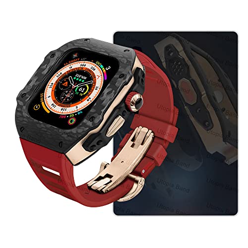 EKSIL Luxus-Modifikationsset für Apple Watch Ultra 49 mm, Carbonfaser-Gehäuse, Fluorkautschuk-Uhrenarmband-Set, für iWatch 8, 7, 6, 5, 4, SE, 45 mm, 44 mm, Upgrade-Ersatz, 49 mm, Achat von EKSIL