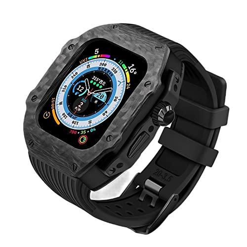 EKSIL Luxus-Modifikationsset für Apple Watch Ultra 49 mm, Carbonfaser-Gehäuse, Fluorkautschuk-Uhrenarmband-Set, für iWatch 8, 7, 6, 5, 4, SE, 45 mm, 44 mm, Upgrade-Ersatz, 49 mm, Achat von EKSIL