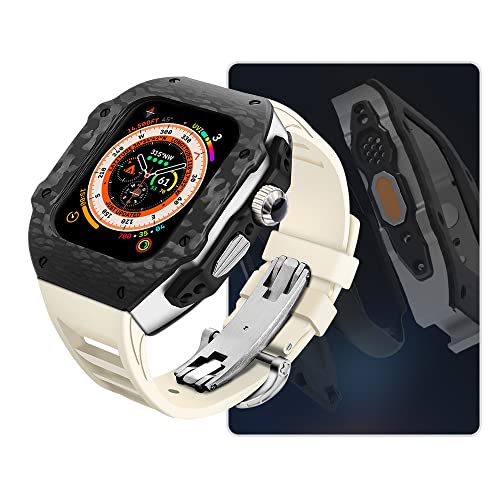 EKSIL Luxus-Modifikationsset für Apple Watch Ultra 49 mm, Carbonfaser-Gehäuse, Fluorkautschuk-Uhrenarmband-Set, für iWatch 8, 7, 6, 5, 4, SE, 45 mm, 44 mm, Upgrade-Ersatz, 49 mm, Achat von EKSIL