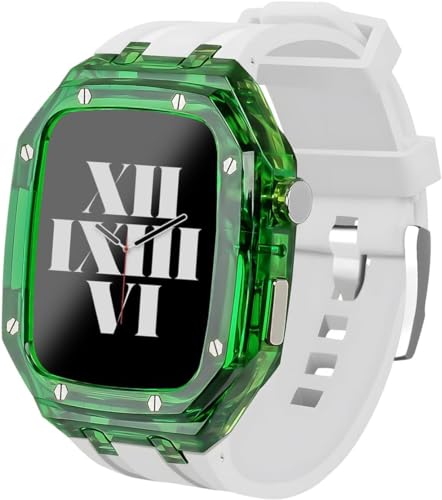 EKSIL Transparentes Uhrengehäuse, Gummiband, für Apple Watch 44 mm, 45 mm, transparente Gehäuselünette, sportliches atmungsaktives Armband, Mod-Kit, für iWatch Serie 9/8/7/6/5/4/SE, 44MM, Achat von EKSIL