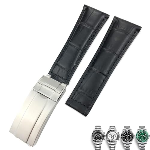 EKSIL Uhrenarmband aus echtem Leder, 20 mm, für Rolex Yatch Master Submariner Daytona, Schwarz/Grün, Alligatormuster, 20 mm von EKSIL