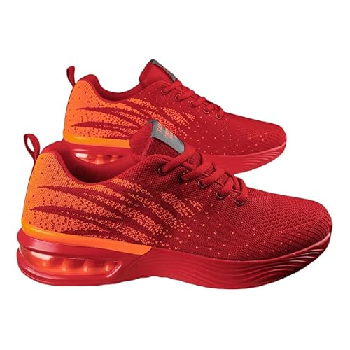 EKSMA Modische, gestreifte Freizeit-Laufschuhe for Herren – Obermaterial aus atmungsaktivem Mesh, leichte PU-Sohle, luftgepolstert, Schnürverschluss(Red,EU 40) von EKSMA
