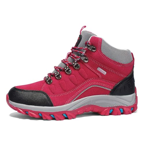 EKSMA Winter Herren Übergrößen Wanderschuhe mit Plüschisolierung Outdoor Baumwollschuhe Reiseschuhe Leichte Wanderstiefel(Plum Red,EU 38) von EKSMA