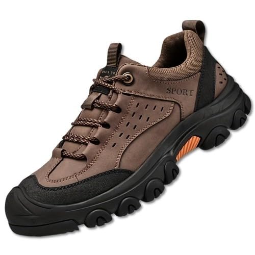 Strapazierfähige Sport- und Outdoor-Wanderschuhe for Herren aus Synthetik Gummi | rutschfeste Ganzjahres-Arbeitsstiefel for Trekking, Reisen ganztägigen Komfort(Dark Brown,EU 43) von EKSMA