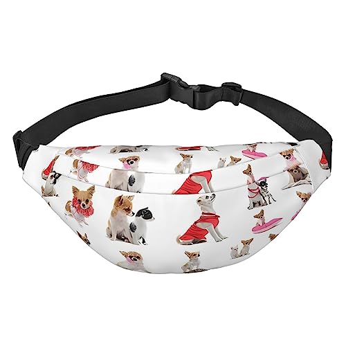 Bauchtasche mit niedlichem Chihuahua-Mops-Muster für Männer und Frauen, verstellbare Hüfttasche für Reisen, Spazierengehen, Laufen, Bauchtaschen, Schwarz , Einheitsgröße von EKYOSHCZ