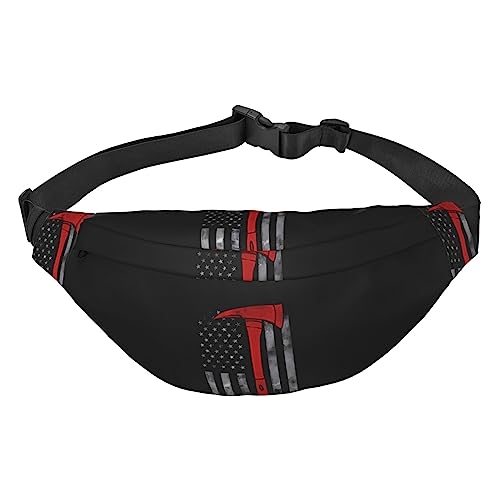 Firefighter Axe Red Line Flag Fanny Pack for Men Women Belt Bag Adjustable Waist Pack for Travel Walking Running Bum Bags, Black, One Size, Schwarz , Einheitsgröße von EKYOSHCZ