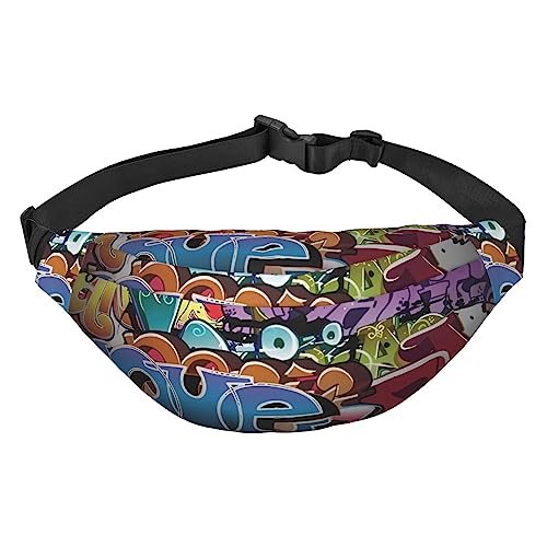 Graffiti Hip Hop Bauchtasche für Männer Frauen Gürteltasche Verstellbare Taille Pack für Reisen Gehen Laufen Bauchtaschen, Schwarz , Einheitsgröße von EKYOSHCZ