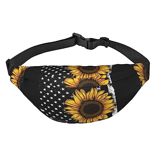 Gürteltasche mit Sonnenblume und amerikanischer Flagge, für Männer und Frauen, verstellbare Hüfttasche für Reisen, Wandern, Laufen, Bauchtaschen, Schwarz , Einheitsgröße von EKYOSHCZ