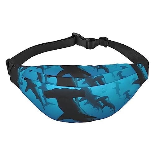 Hammerhead Sharks Bauchtasche für Herren und Damen, Gürteltasche, verstellbare Hüfttasche für Reisen, Wandern, Laufen, Schwarz , Einheitsgröße von EKYOSHCZ